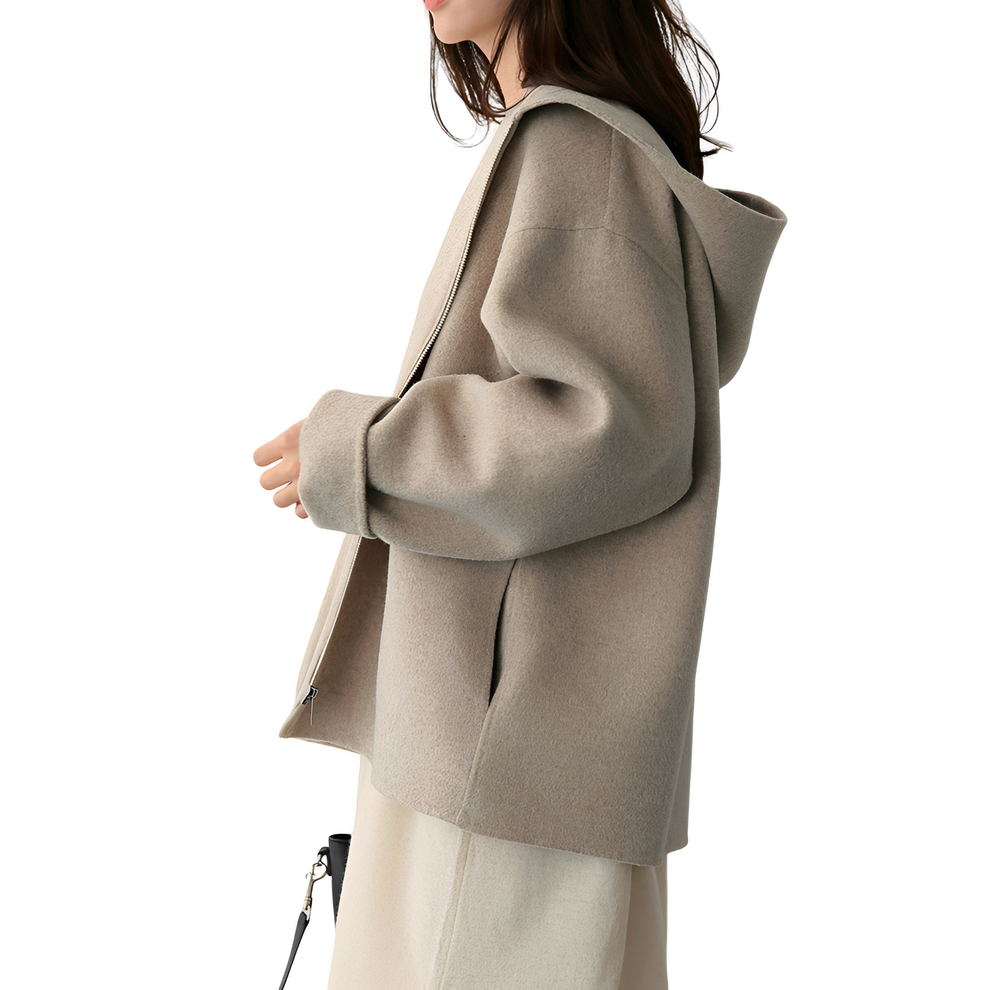 Julie - Large wool coat with zipper for women