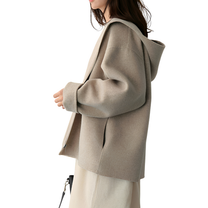 Julie - Large wool coat with zipper for women