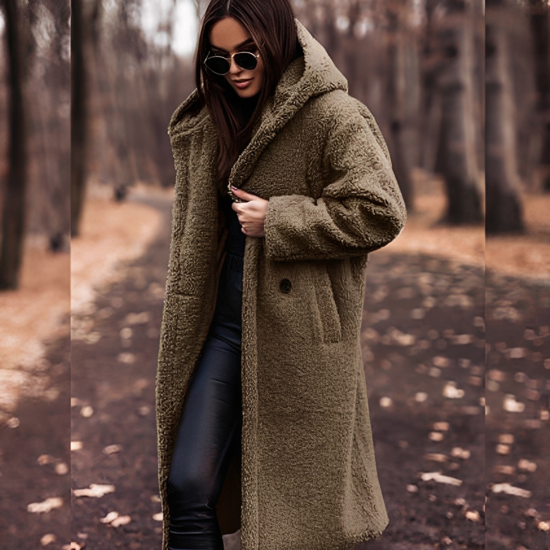Lucette - Winter coat with hood in imitation fur for women