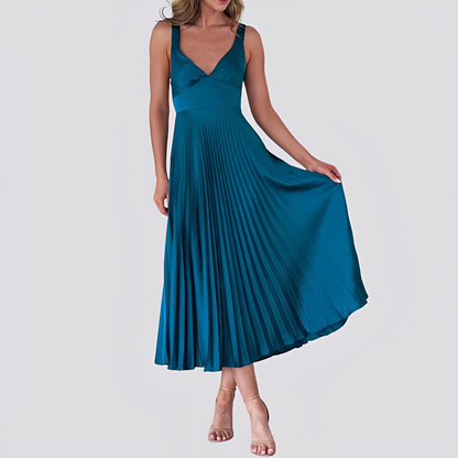 Sabrina - Elegantes langes Kleid mit Falten und V-Ausschnitt für Damen