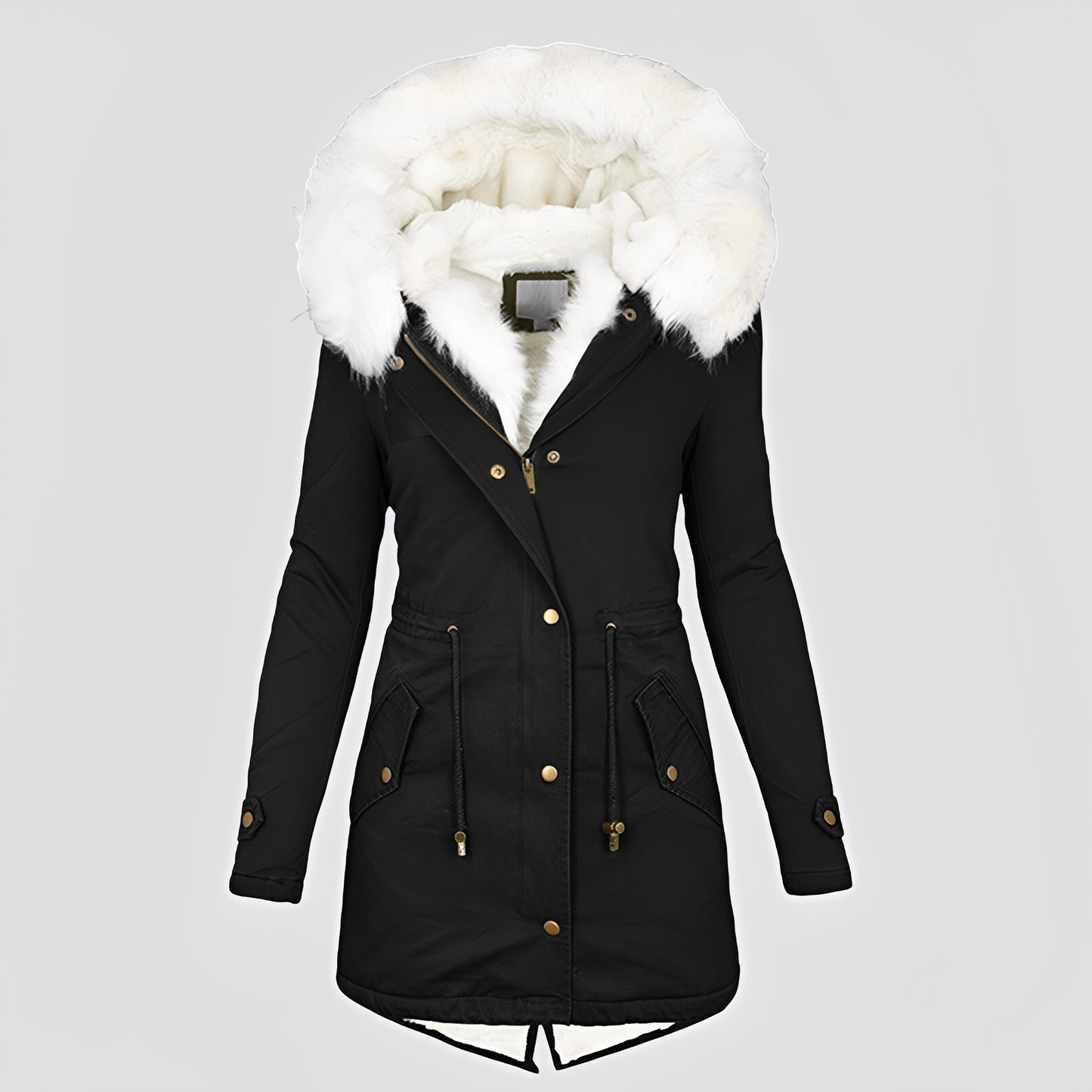 Ashley - Elegant hooded coat with fur collar for women