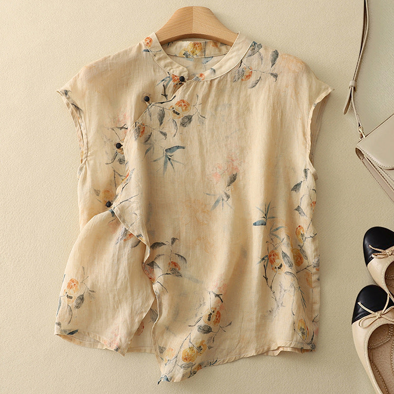 Diana - Top Fleuri Sans Manches