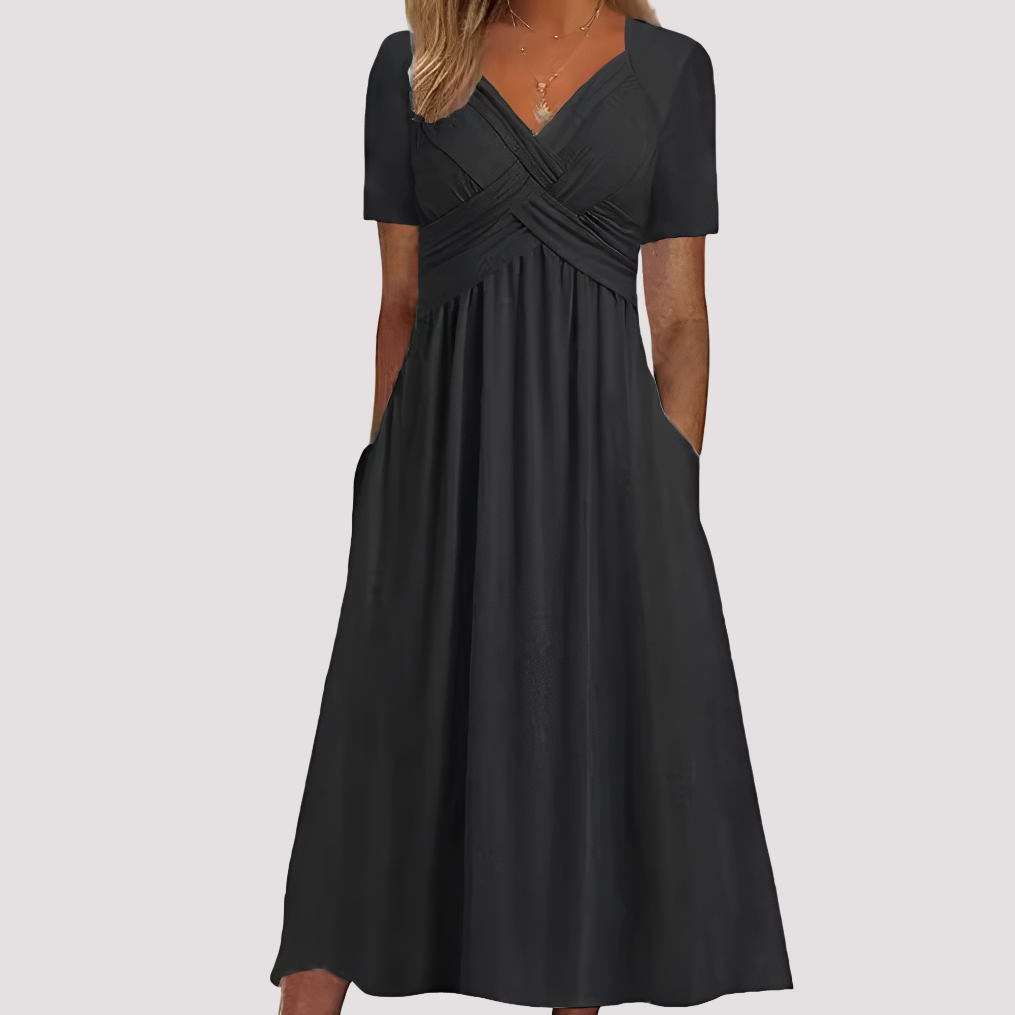 Gabriella - Robe midi élégante avec col en V pour femmes