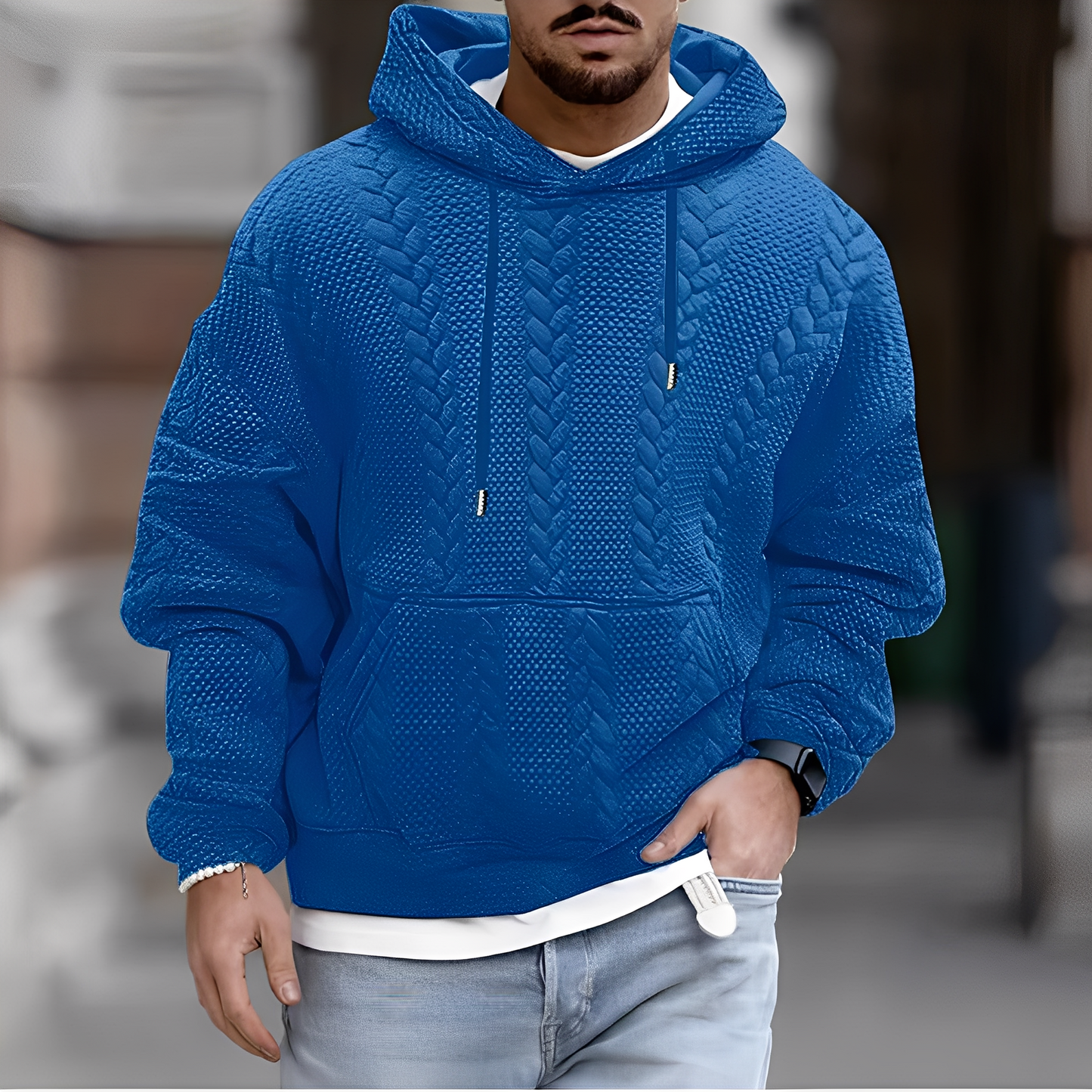 Wallis - Elegant, loose knitted hooded jacket for men