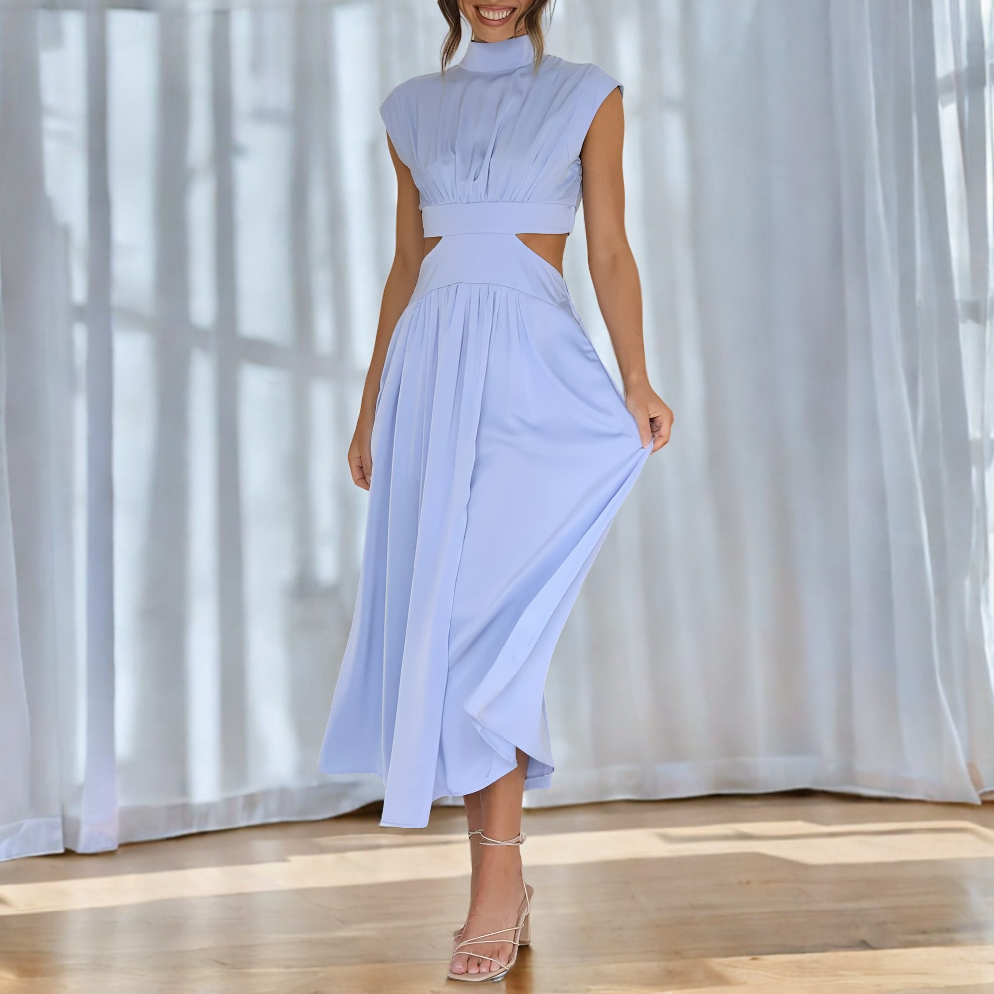 Christina - Robe maxi décontractée avec découpe à la taille pour femmes