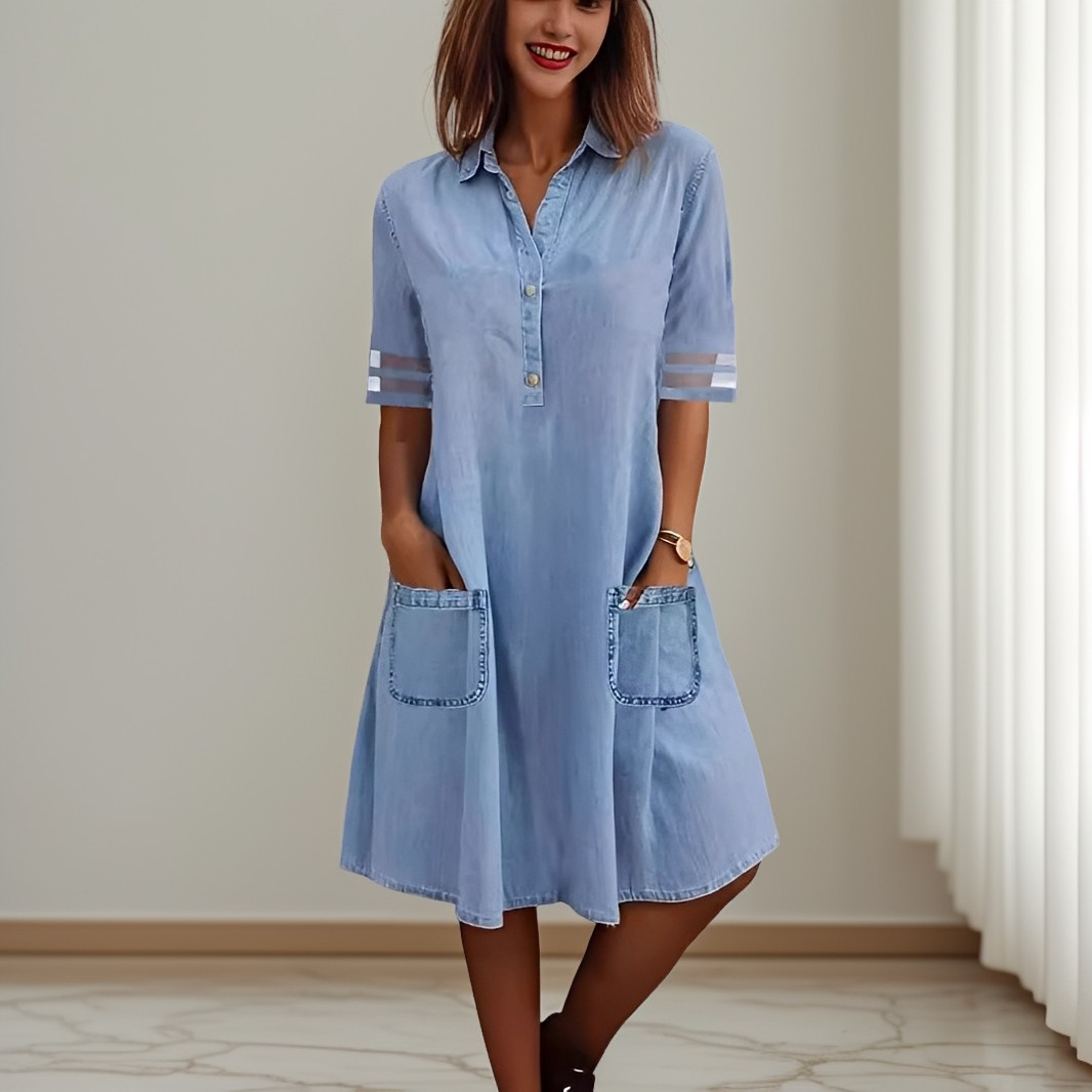 Sandra - Robe en jean élégante avec poches latérales pour femmes