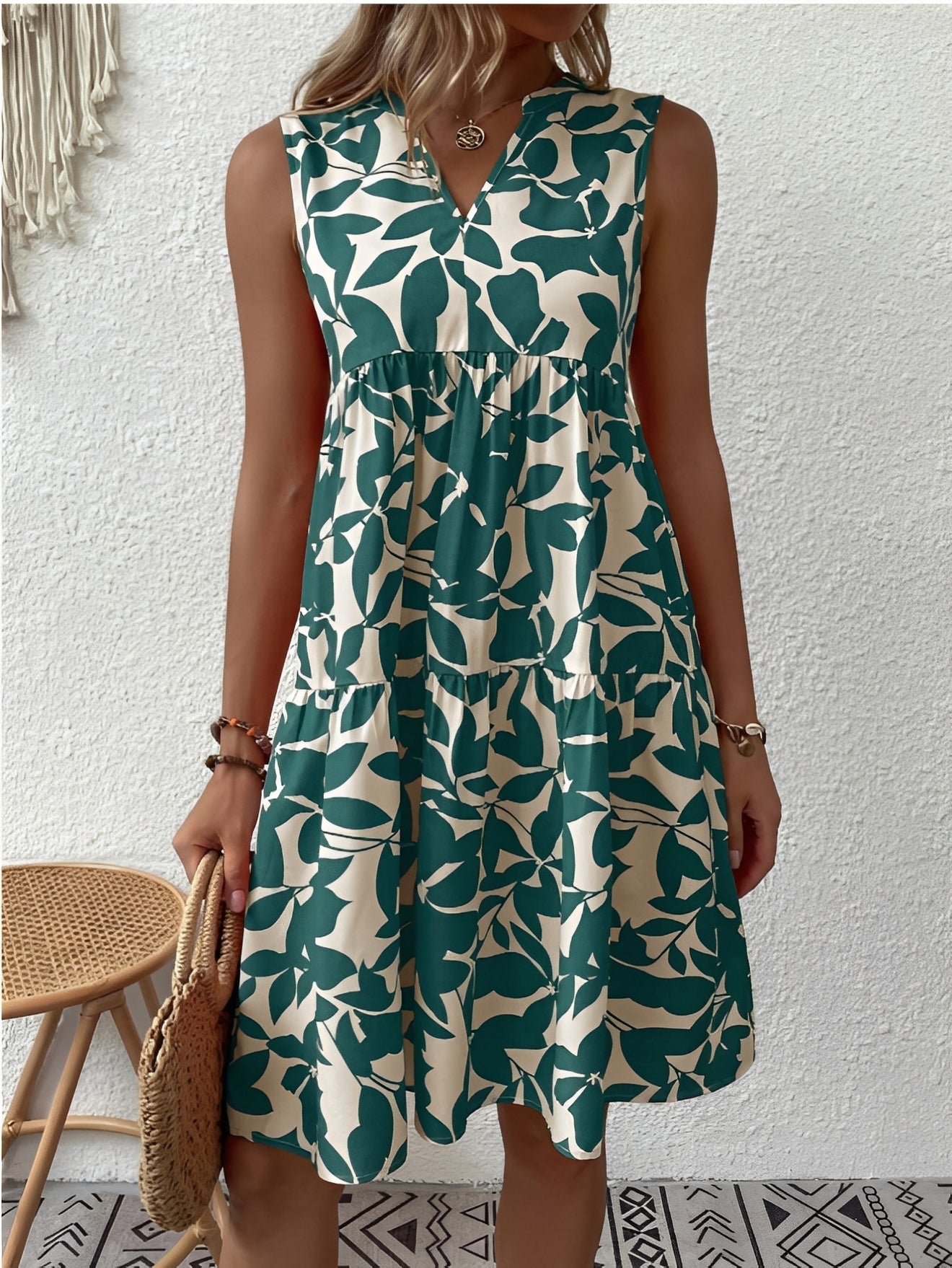 Tianna - Robe élégante à col en V avec imprimé pour femmes