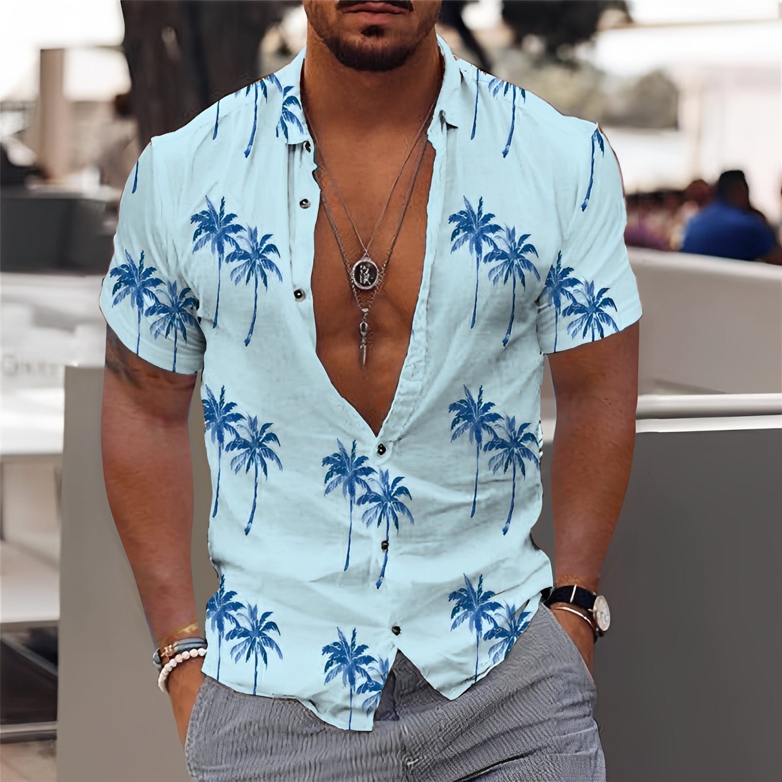 Hector - Chemise homme élégante à motif palmier