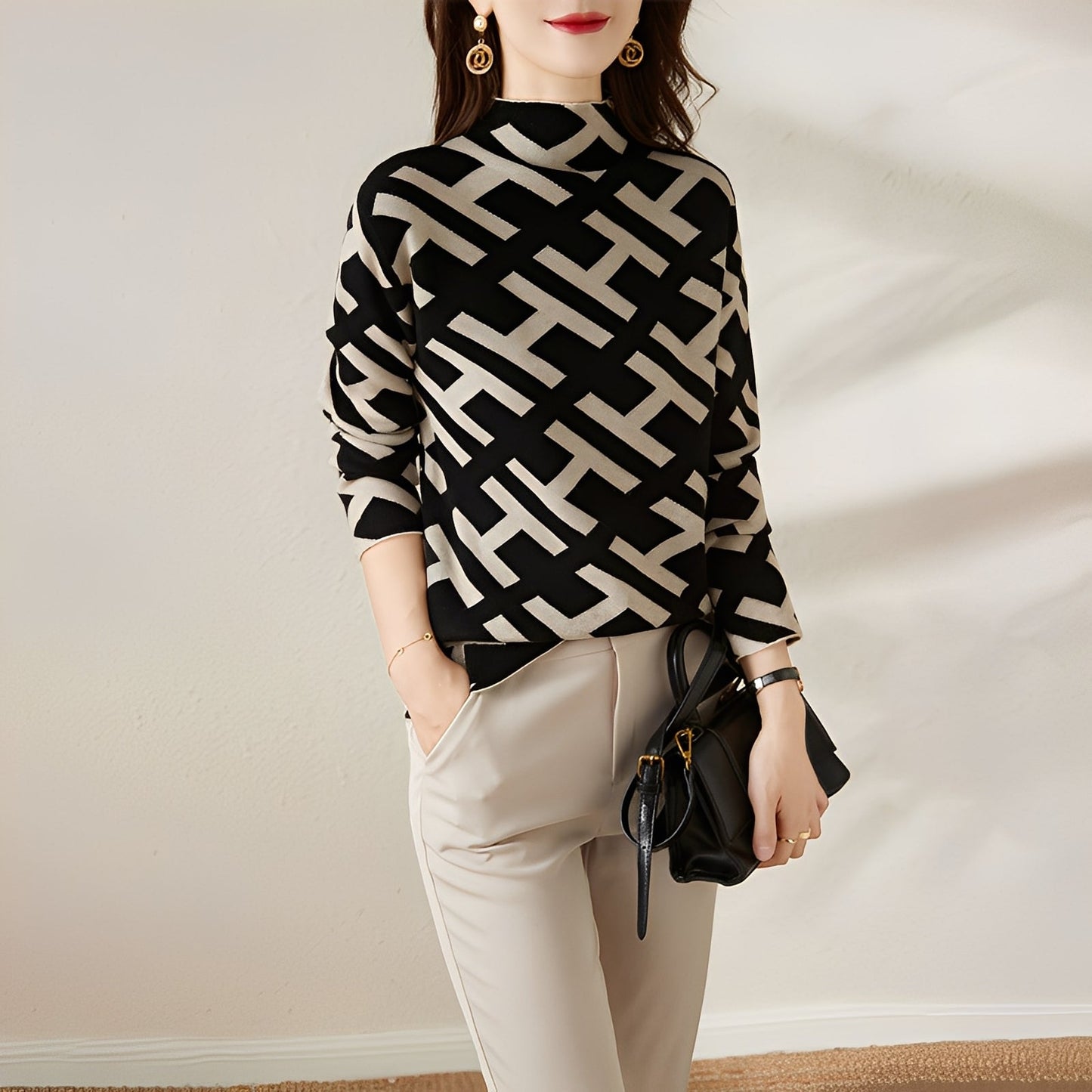 Eleanor - T-shirt à manches longues tricoté avec motif pour femmes