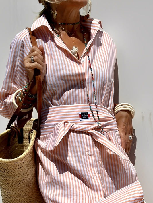 Christel - Robe polo longue à rayures pour femme