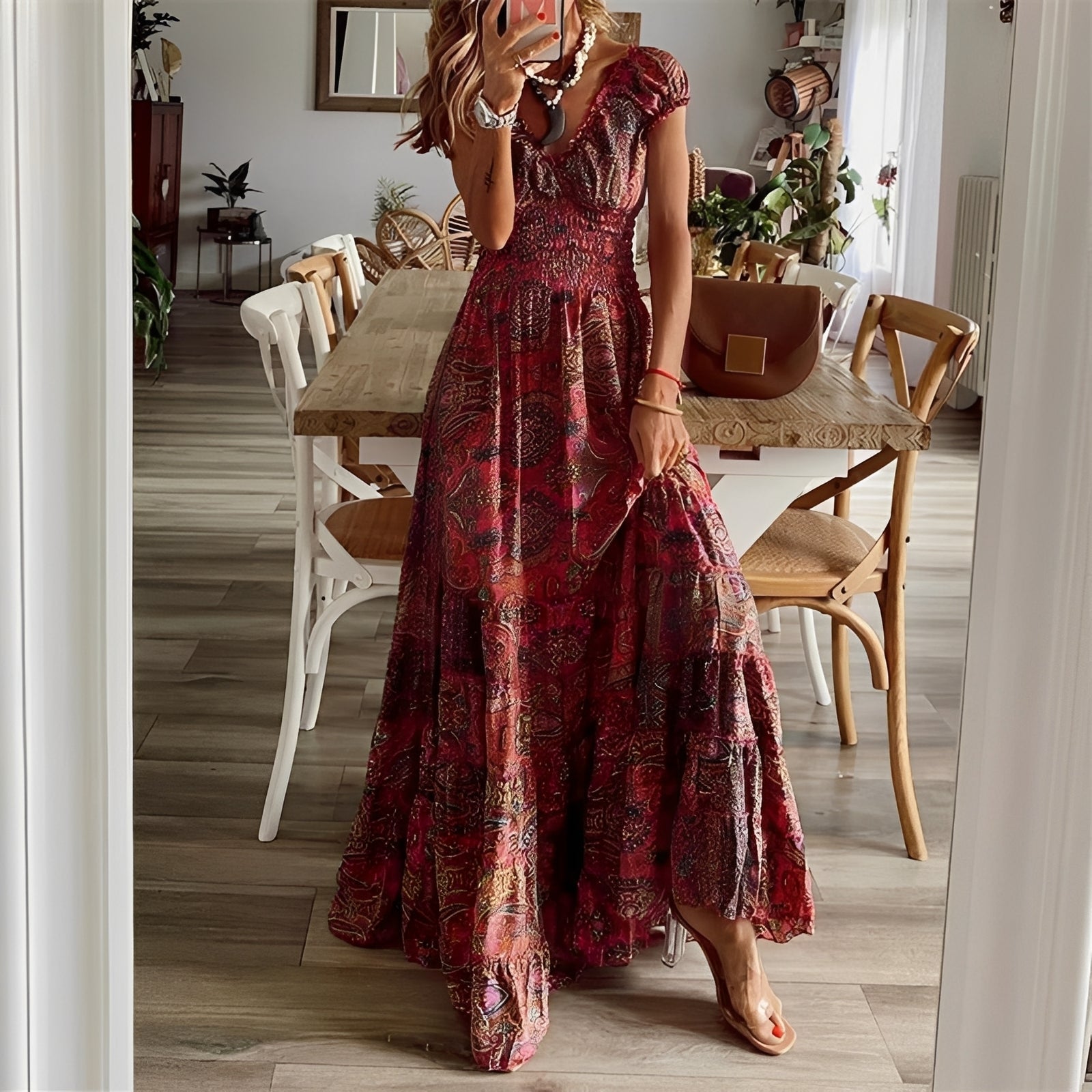 Christina - Robe maxi style bohème à motif floral pour femmes