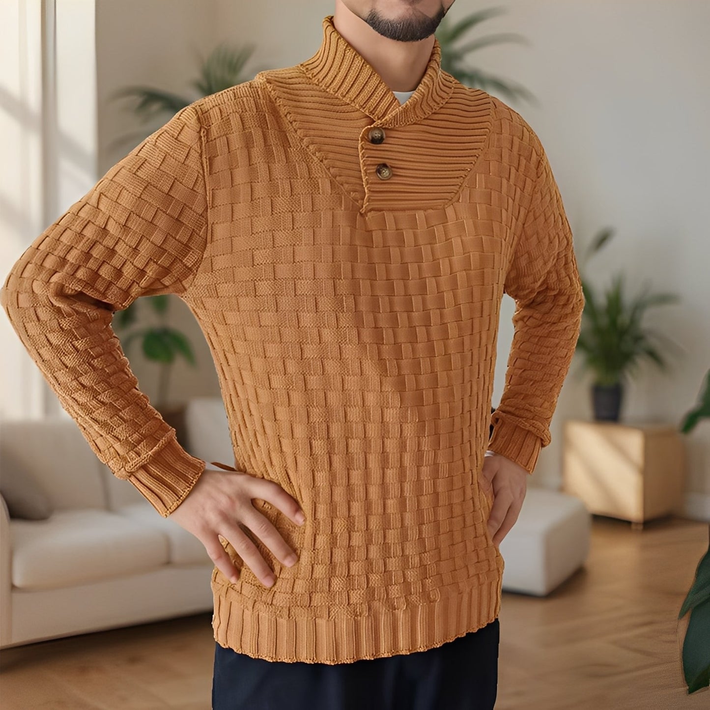 Branson - Pull homme à col montant, style relax