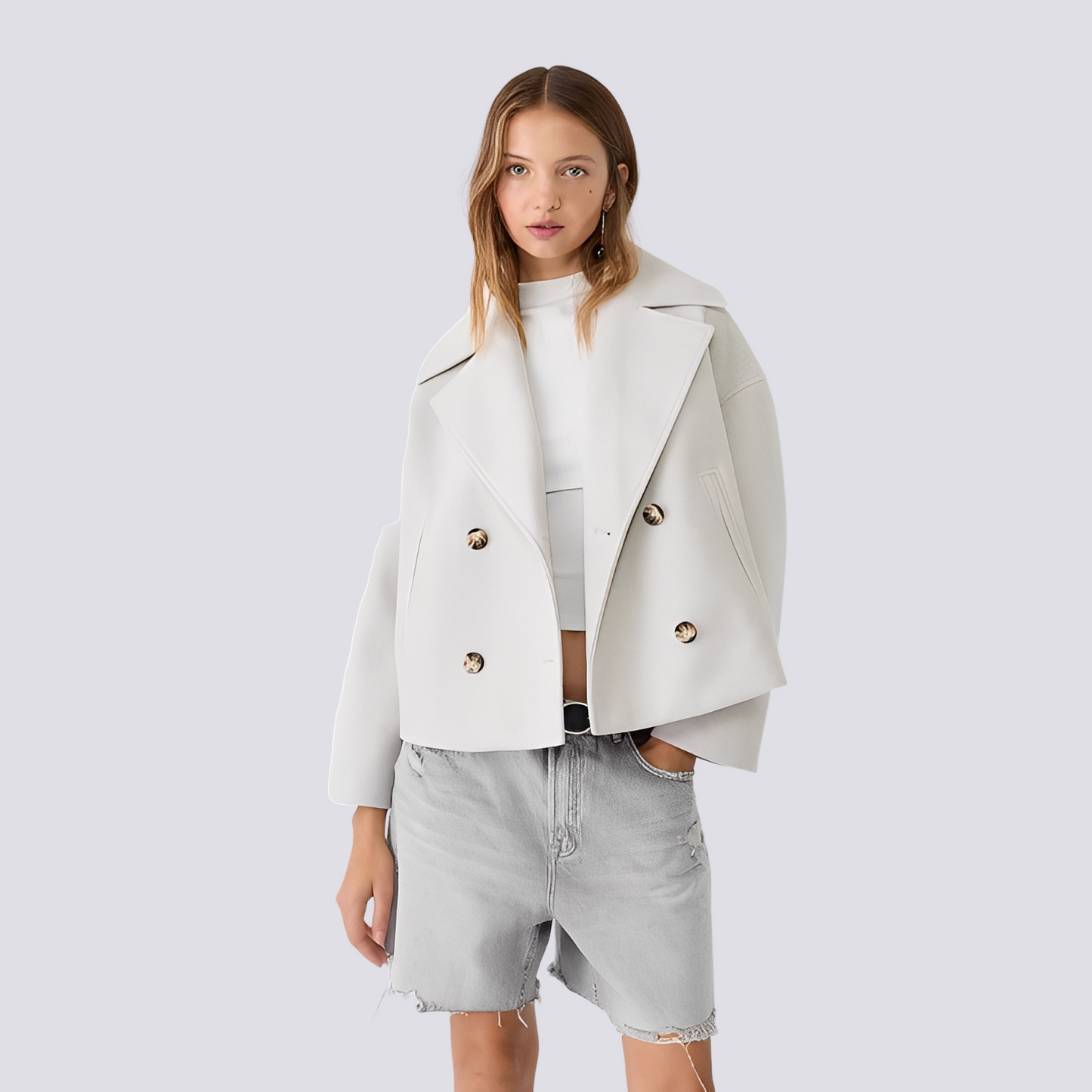 Bethney - Veste courte raffinée en laine avec col à revers pour femmes