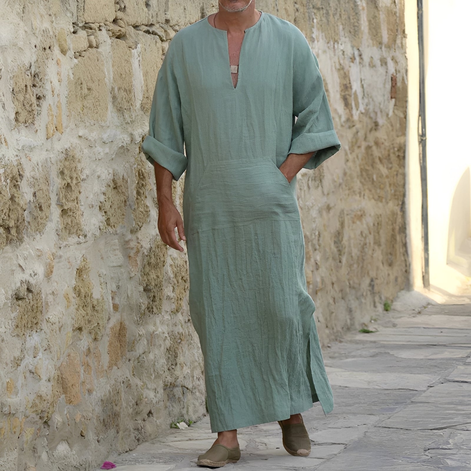 Josiah - Robe-chemise longue simple avec ouverture pour hommes