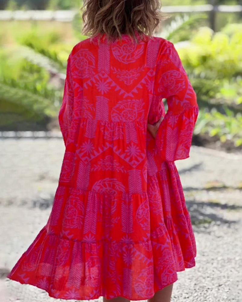 Mia – Robe à manches imprimé boho géométrique