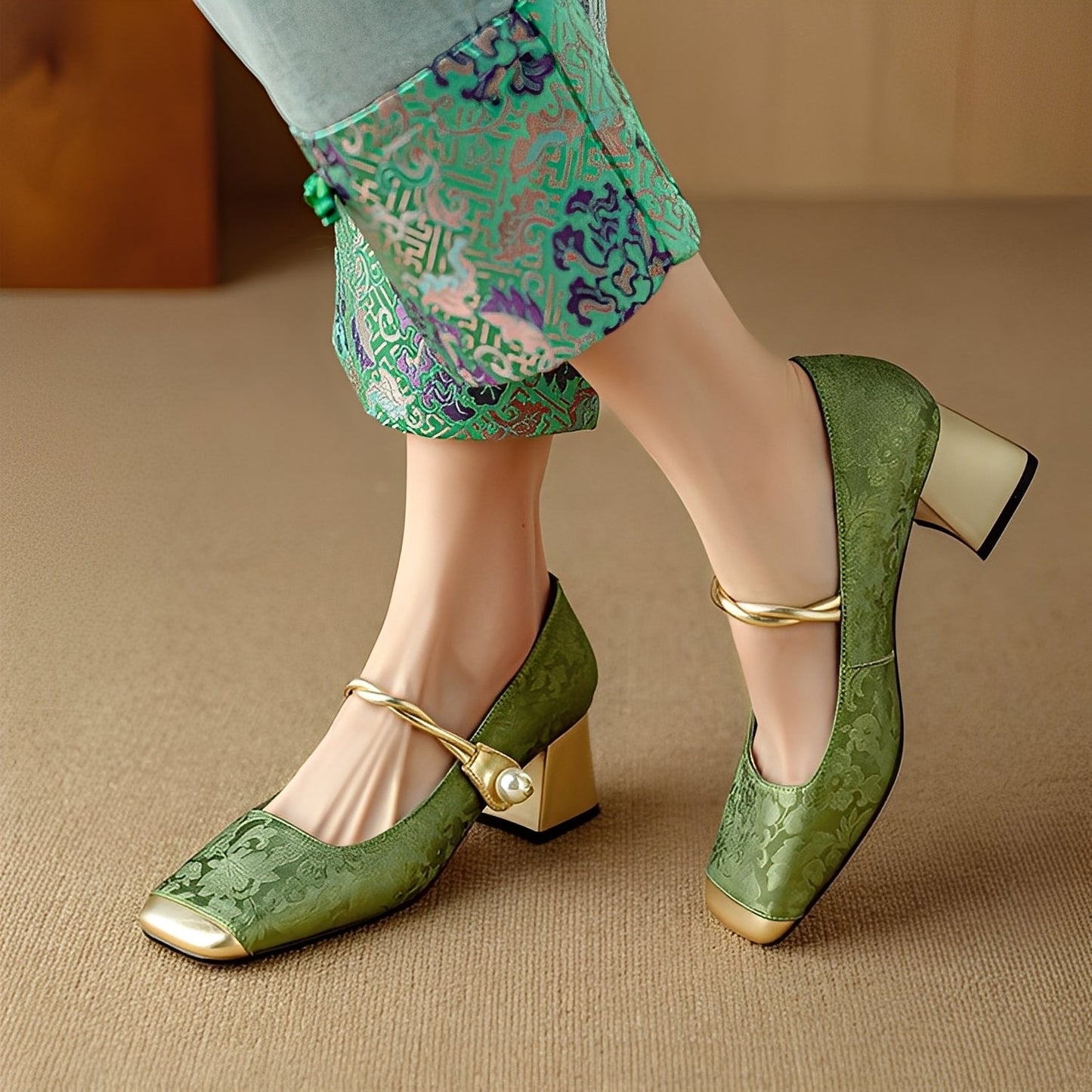 Evelyn - Élégantes sandales en soie embossée avec talons pour femmes