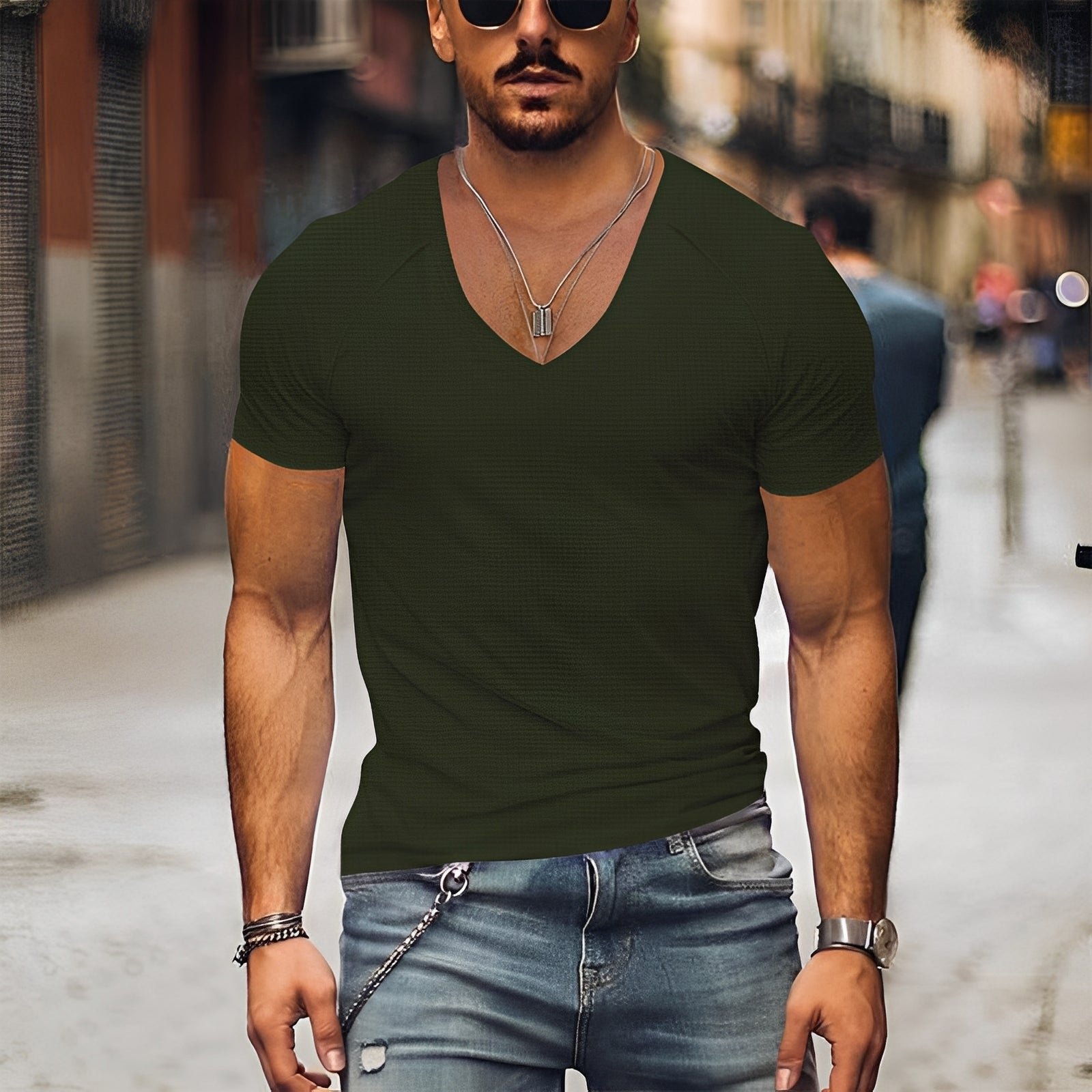Kenneth - T-shirt homme à col en V décontracté