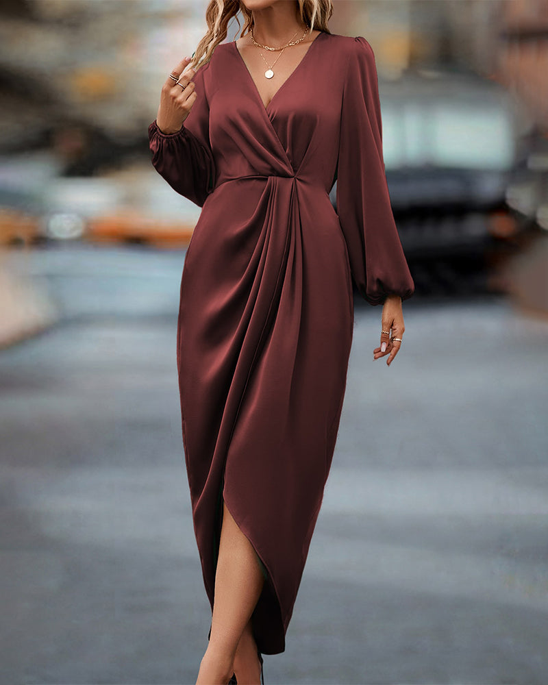 Leona – Robe élégante avec décolleté en V et manches bouffantes