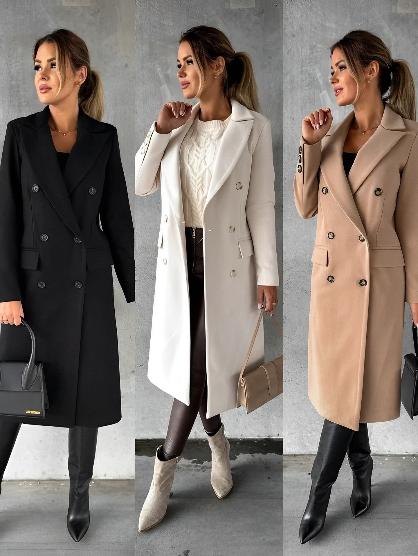 Gadie Bella - Manteau long en laine à double rangée de boutons