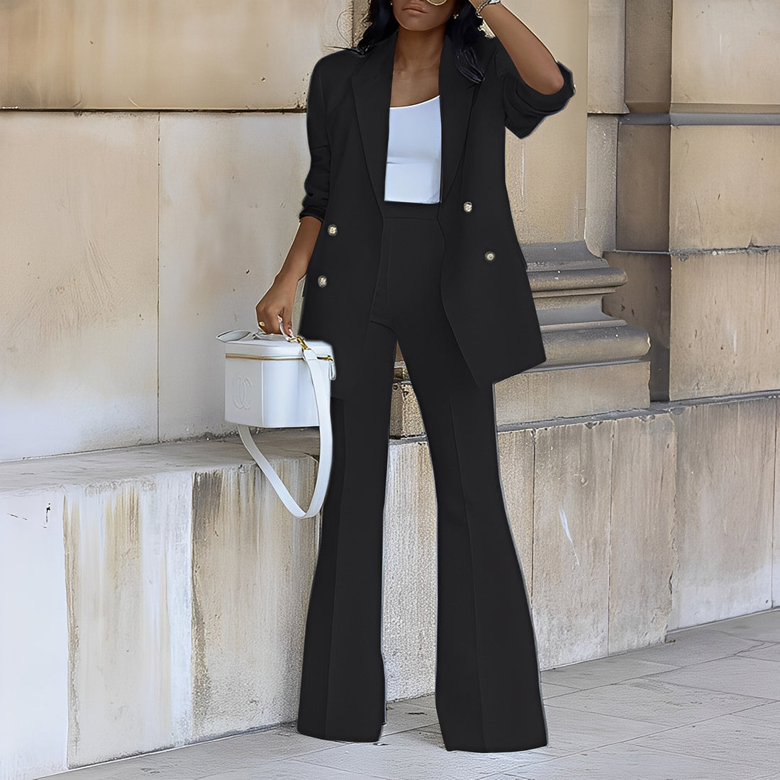 Mélanie - Blazer long chic et habillé pour femme ensemble