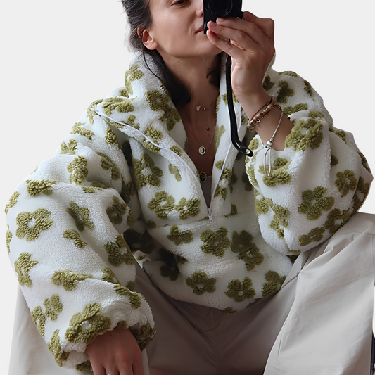 Elizabeth - Pull Sherpa chic à motif floral pour femmes