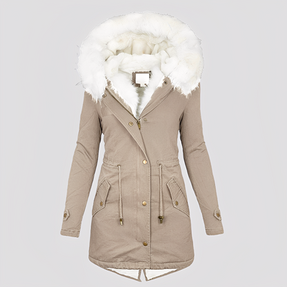 Ashley - Elegant hooded coat with fur collar for women