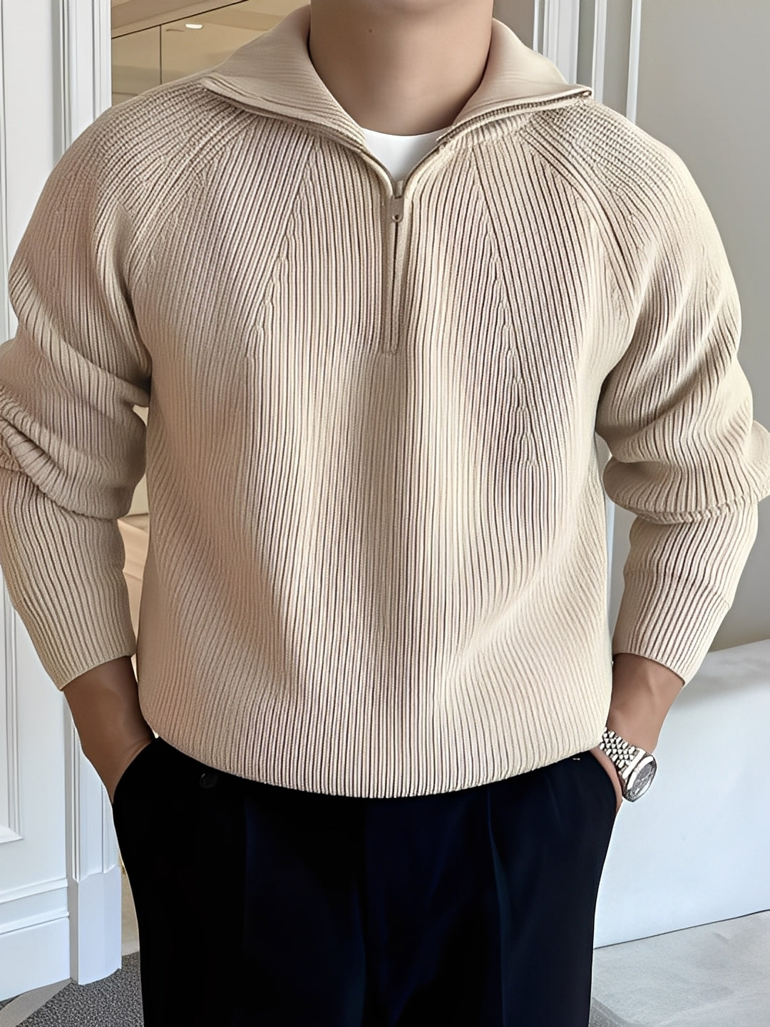 Lucas - Pull élégant en tricot avec demi-zip pour homme