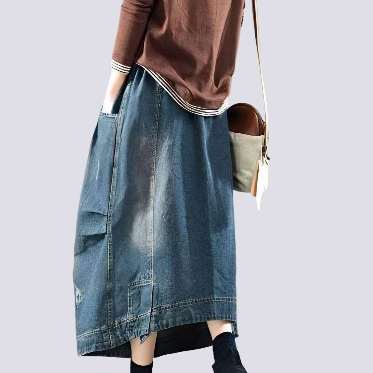 Fiona - Jupe en jean patchwork classique pour femmes