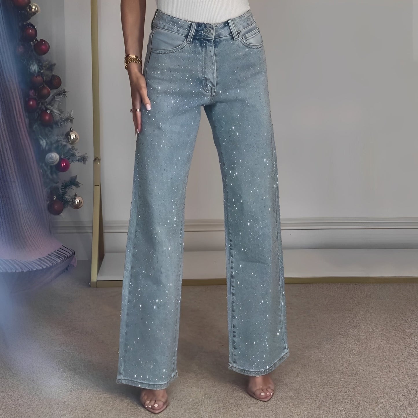 Sandra - Jeans taille haute brillants et chics pour femmes