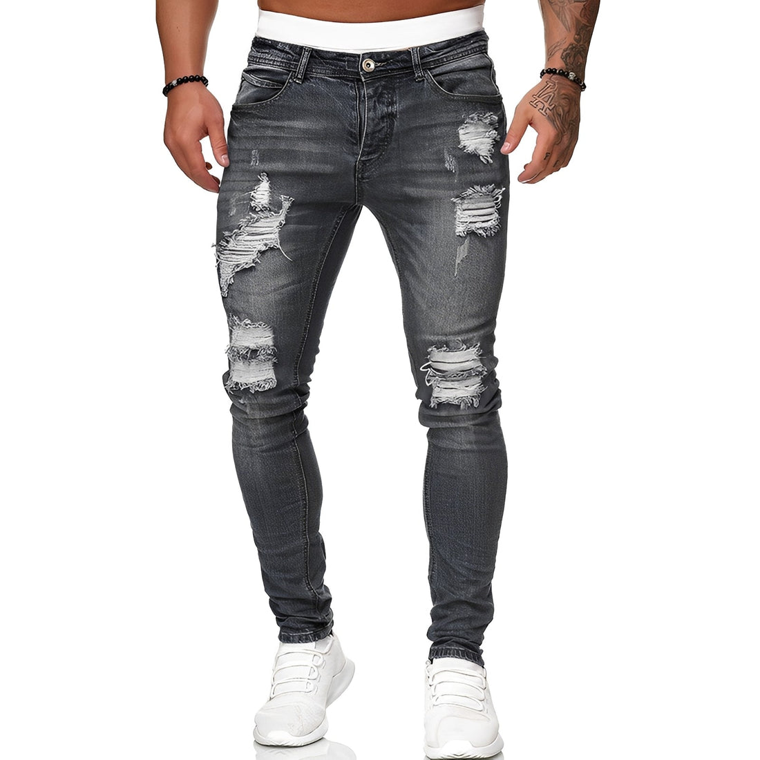 Annie - Jean skinny pour hommes avec déchirures, style décontracté