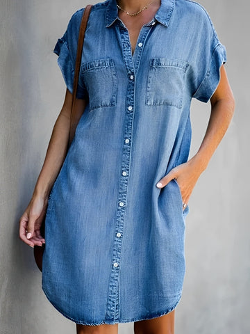 Mabel - Robe en jean élégante avec boutonnière pour femmes
