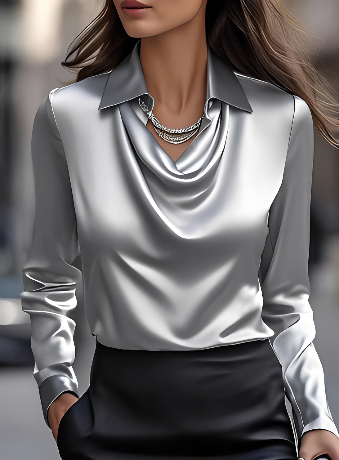 Terry - Blouse formelle plissée à manches longues