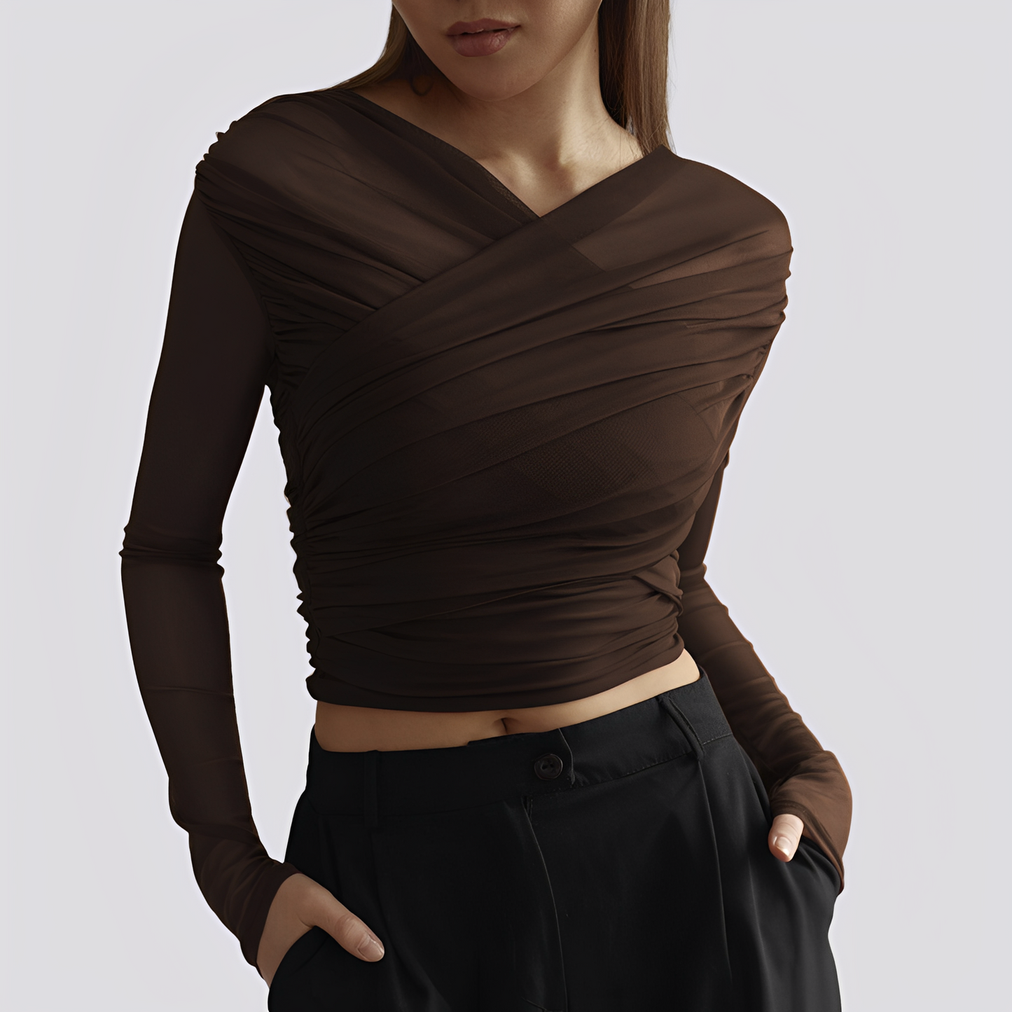 Meghan - Elegant gathered blouse with long sleeves for women