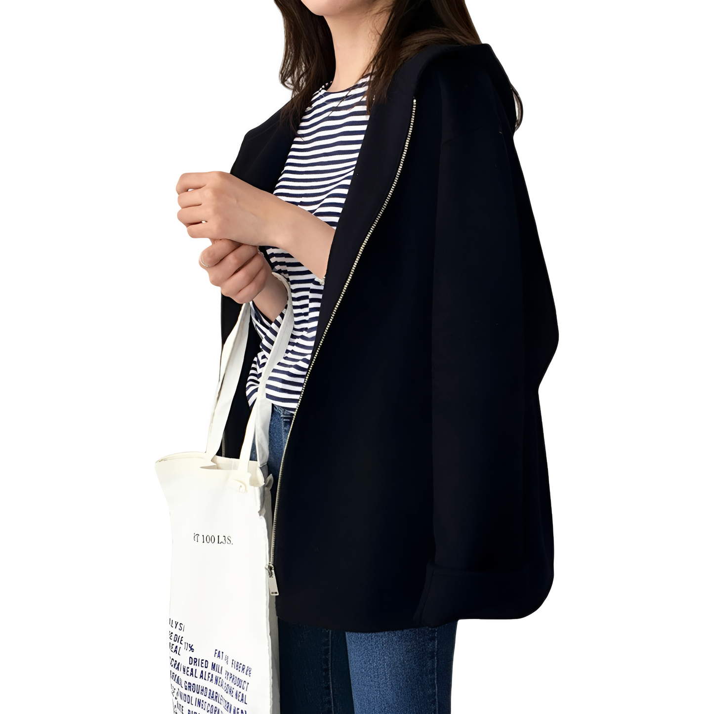 Julie - Large wool coat with zipper for women