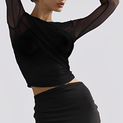 Meghan - Elegant gathered blouse with long sleeves for women