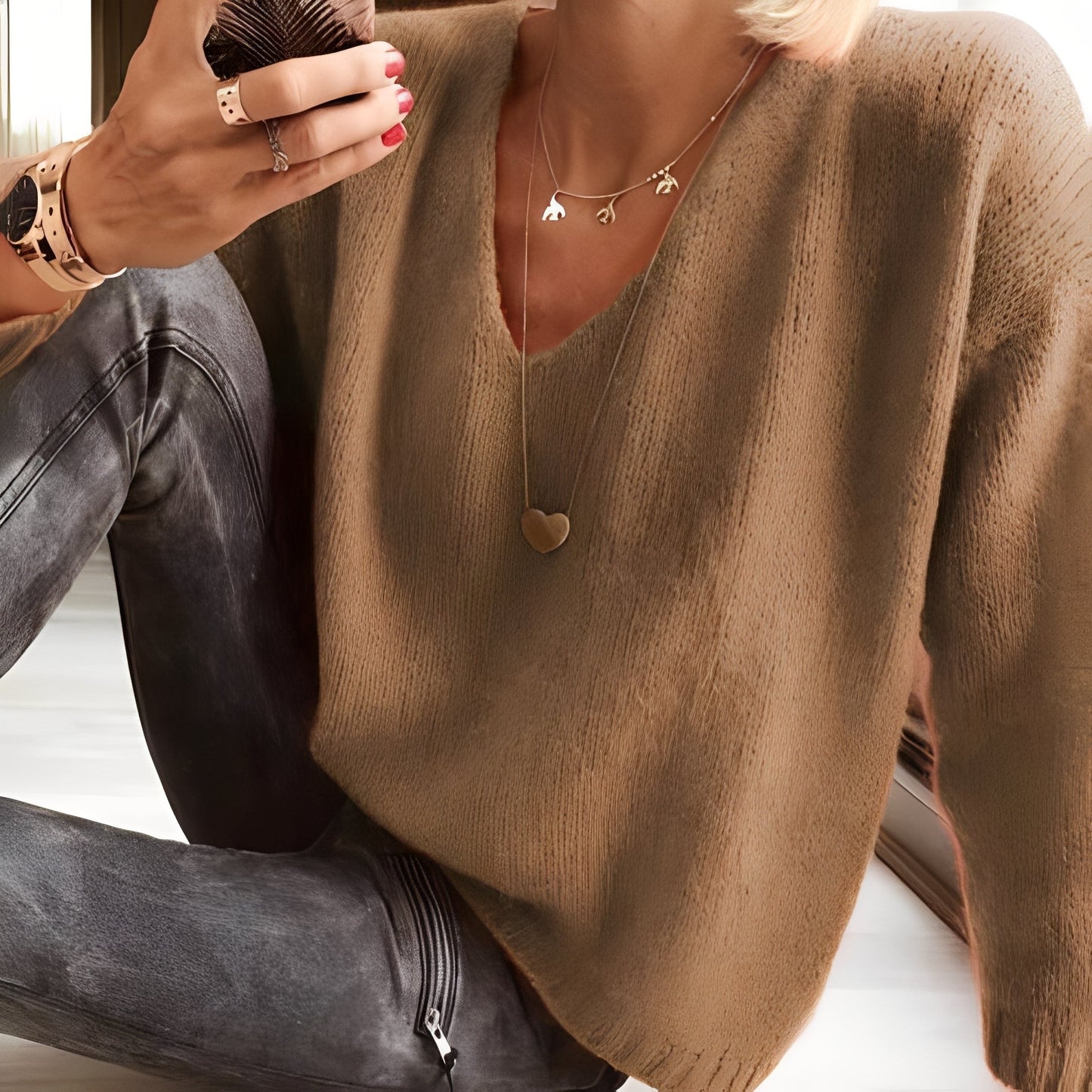 Dorris - Pull décontracté et simple avec manches longues pour femmes