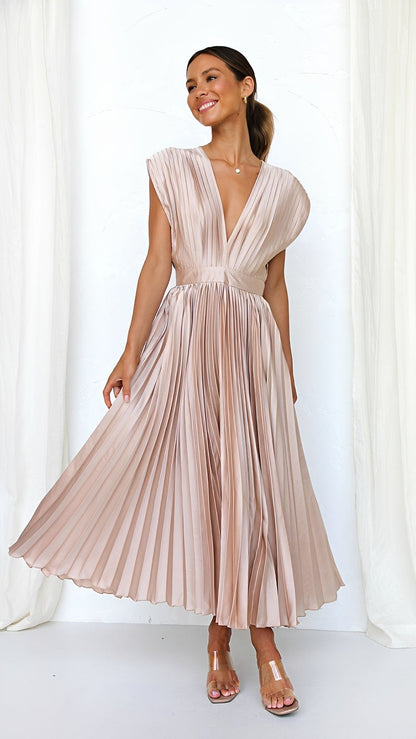 Alexia - Robe midi chic avec décolleté en V pour femmes