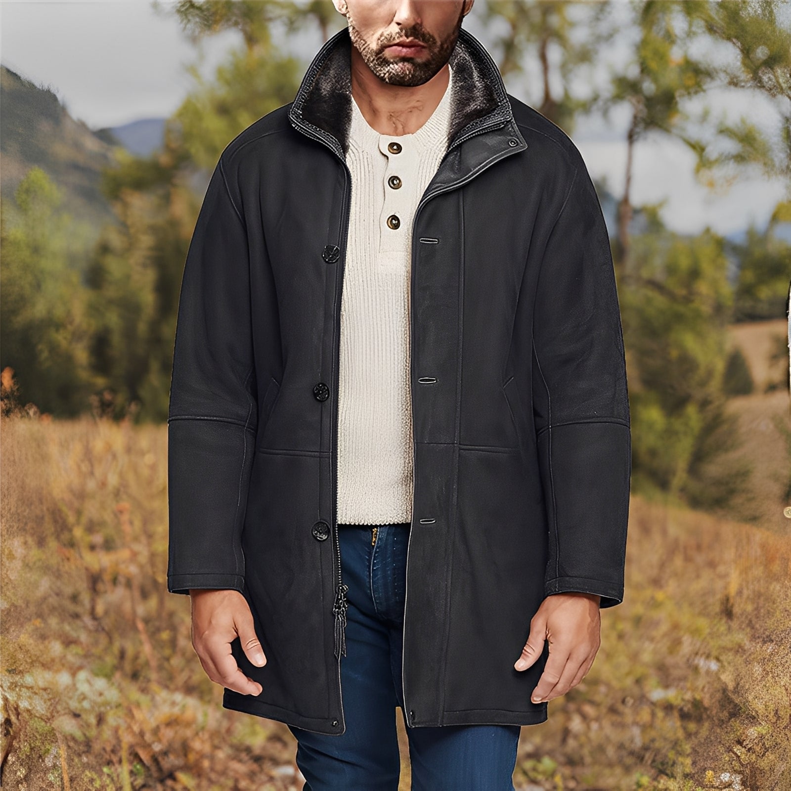 Eddie - Veste classique mi-longue en daim pour hommes
