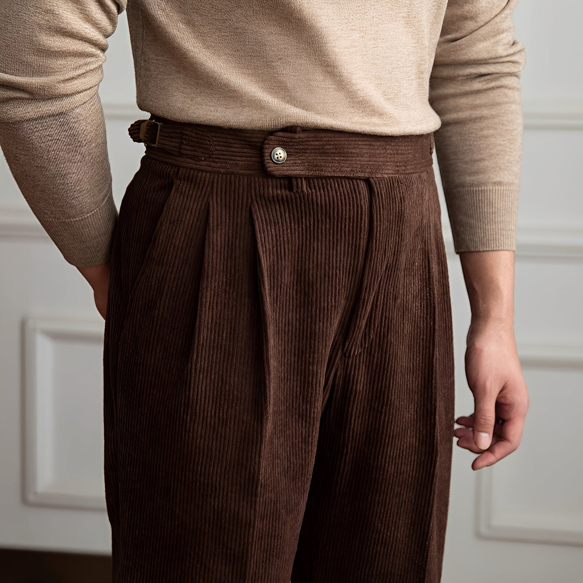 Rafael - Pantalon à Taille Haute en Velours Texturé