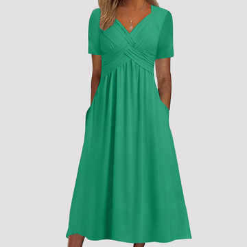Gabriella - Robe midi élégante avec col en V pour femmes