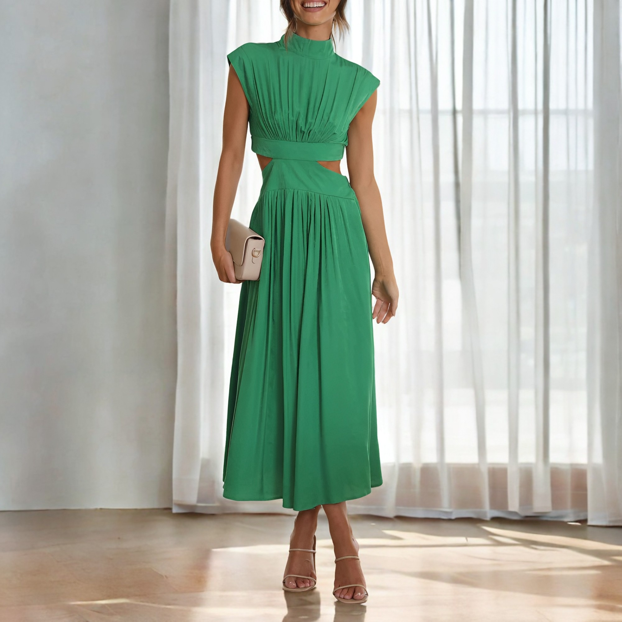 Christina - Robe maxi décontractée avec découpe à la taille pour femmes