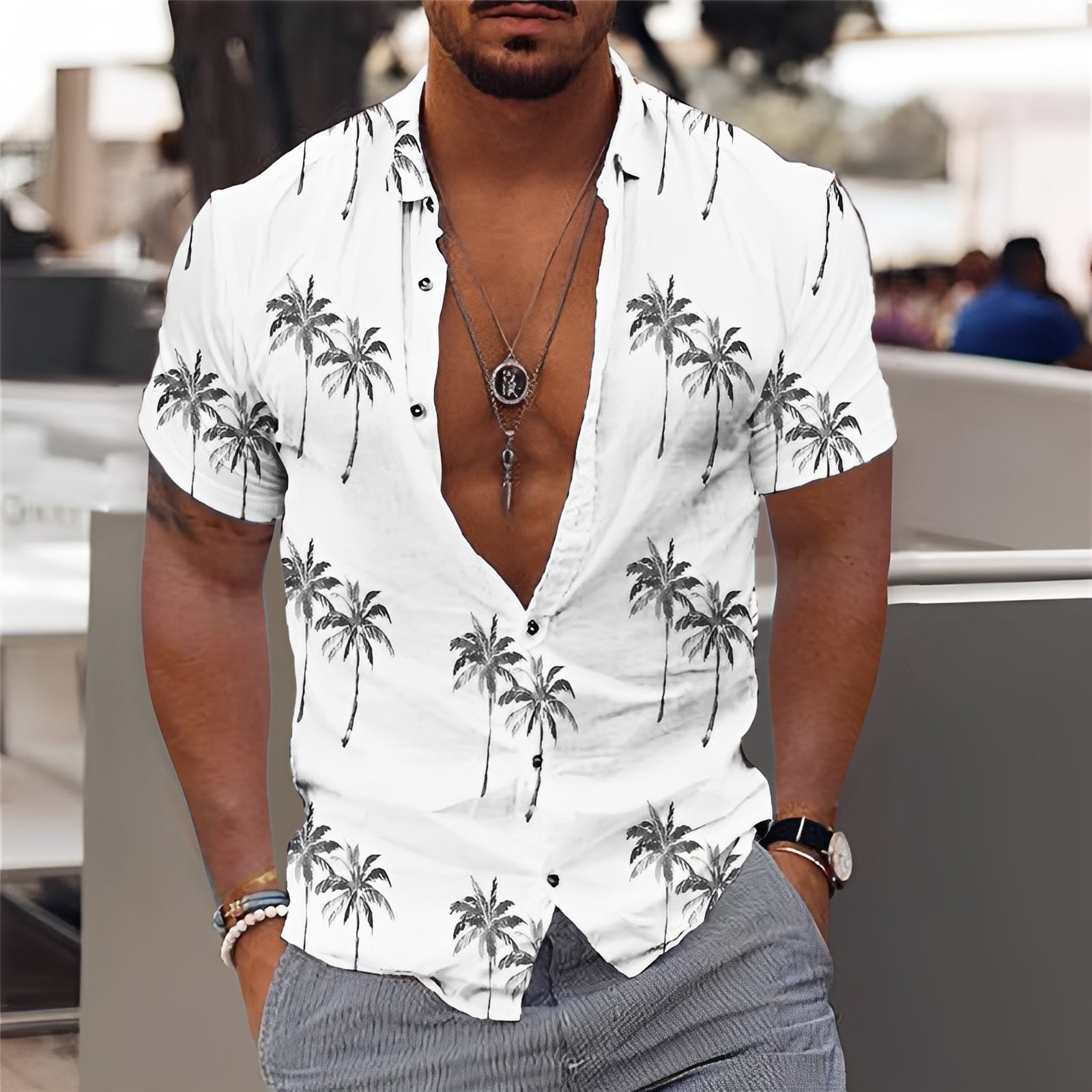 Hector - Chemise homme élégante à motif palmier