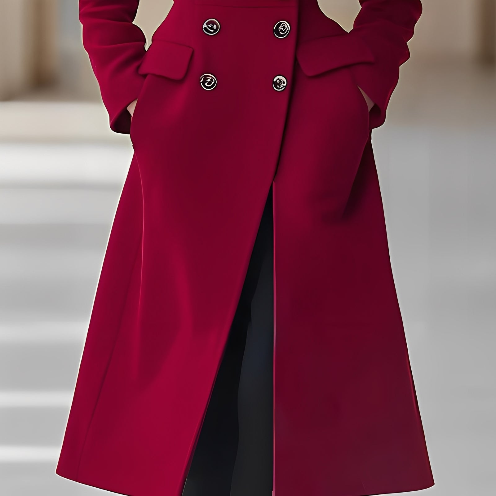 Chrissy - Long manteau à double boutonnage pour femmes, très à la mode
