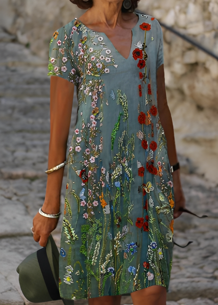 Kristina - Robe fleurie élégante à manches courtes pour femmes
