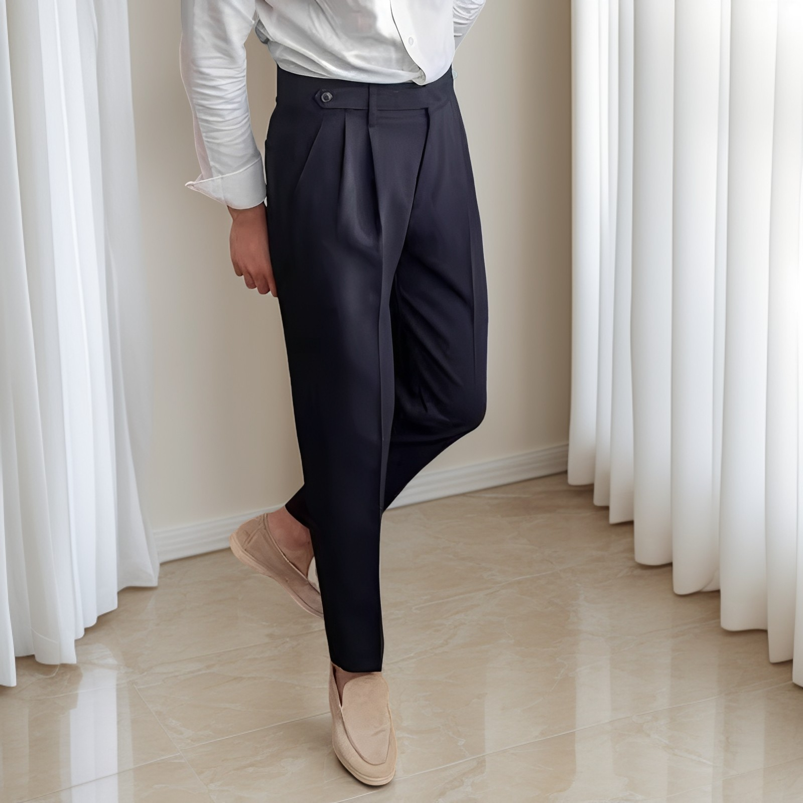 Kristian - Pantalon élégant plissé avec boucle pour hommes