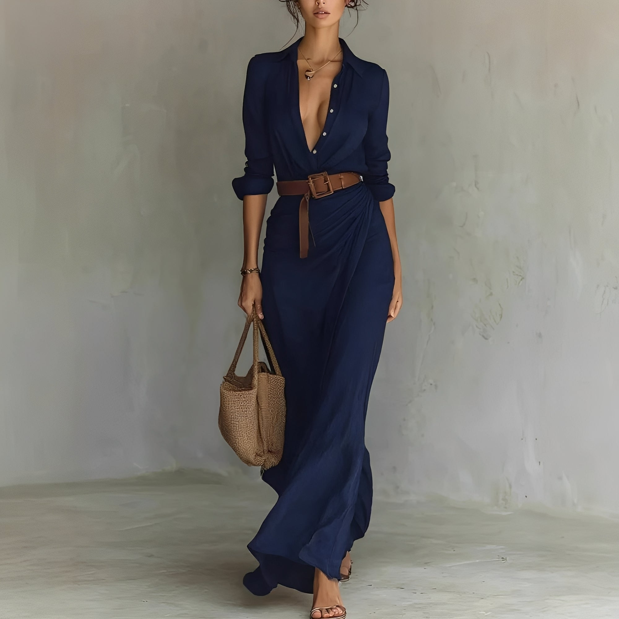 Hanny - Robe longue confortable avec ceinture à la taille