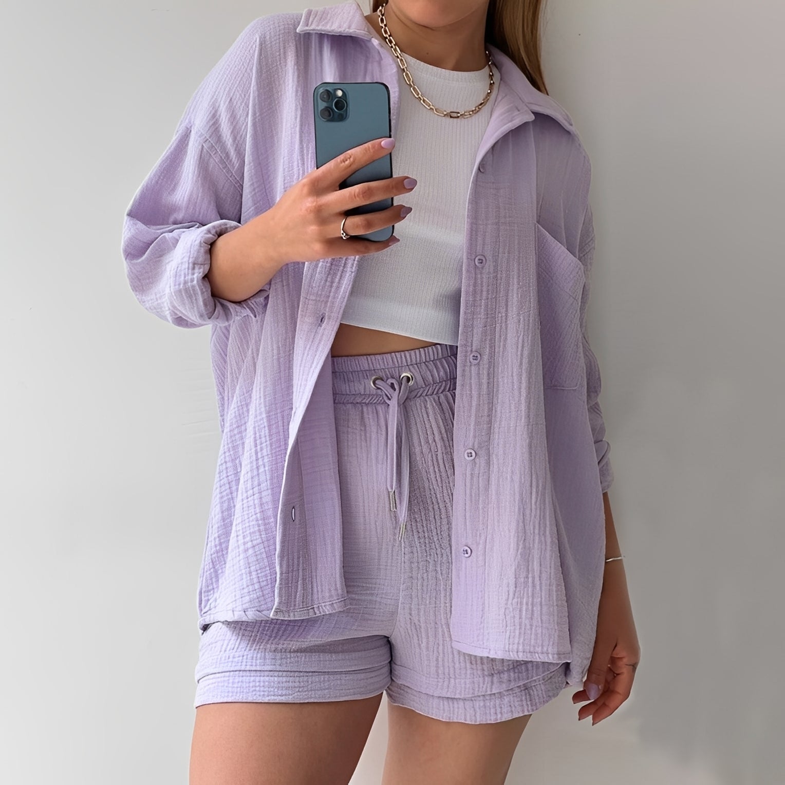 Julia - Ensemble relax avec col à revers et taille haute pour femmes