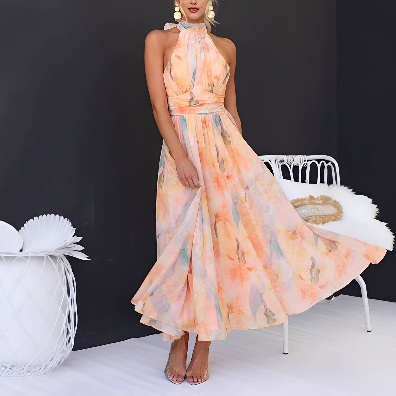 Jamie - Robe longue élégante à col licou pour femmes