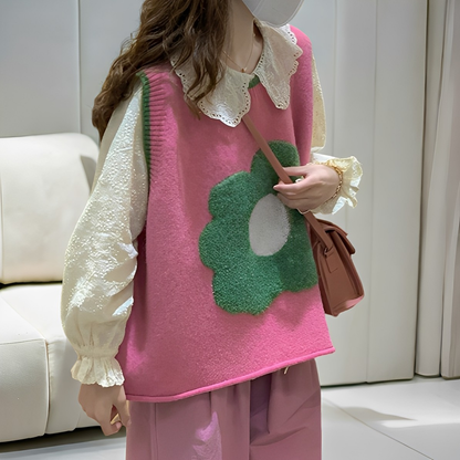 Lavina - Veste décontractée en tricot avec fleurs pour femmes