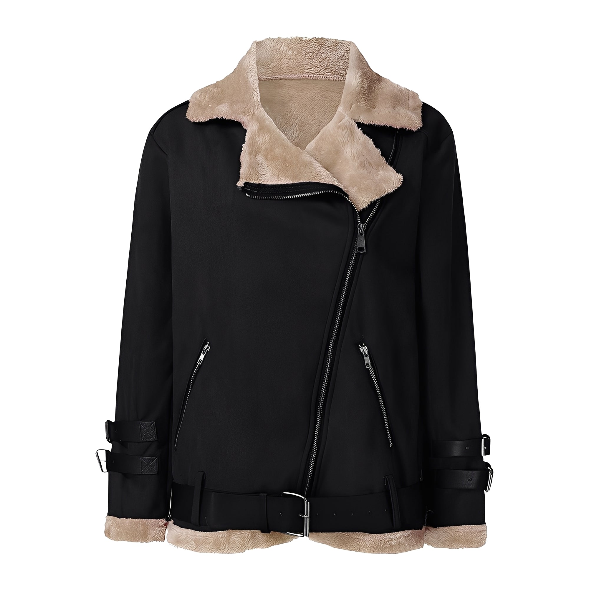 Jessie - Blouson Biker en laine chaude avec zip pour femmes